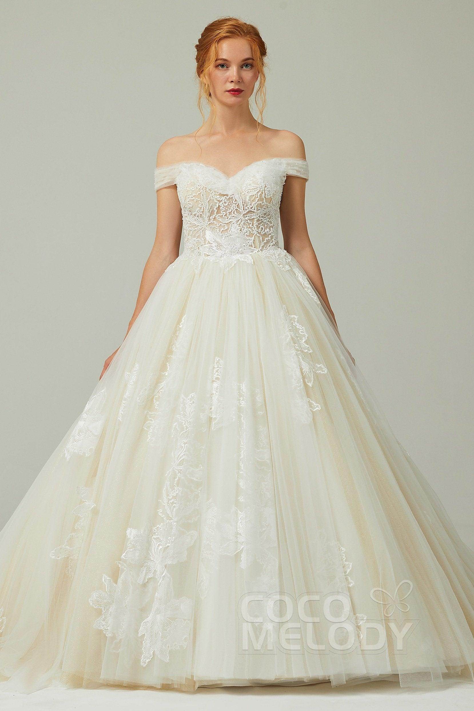 A-Line Chapel Train Tulle Wedding Dress CW2167 - COCOMELODY